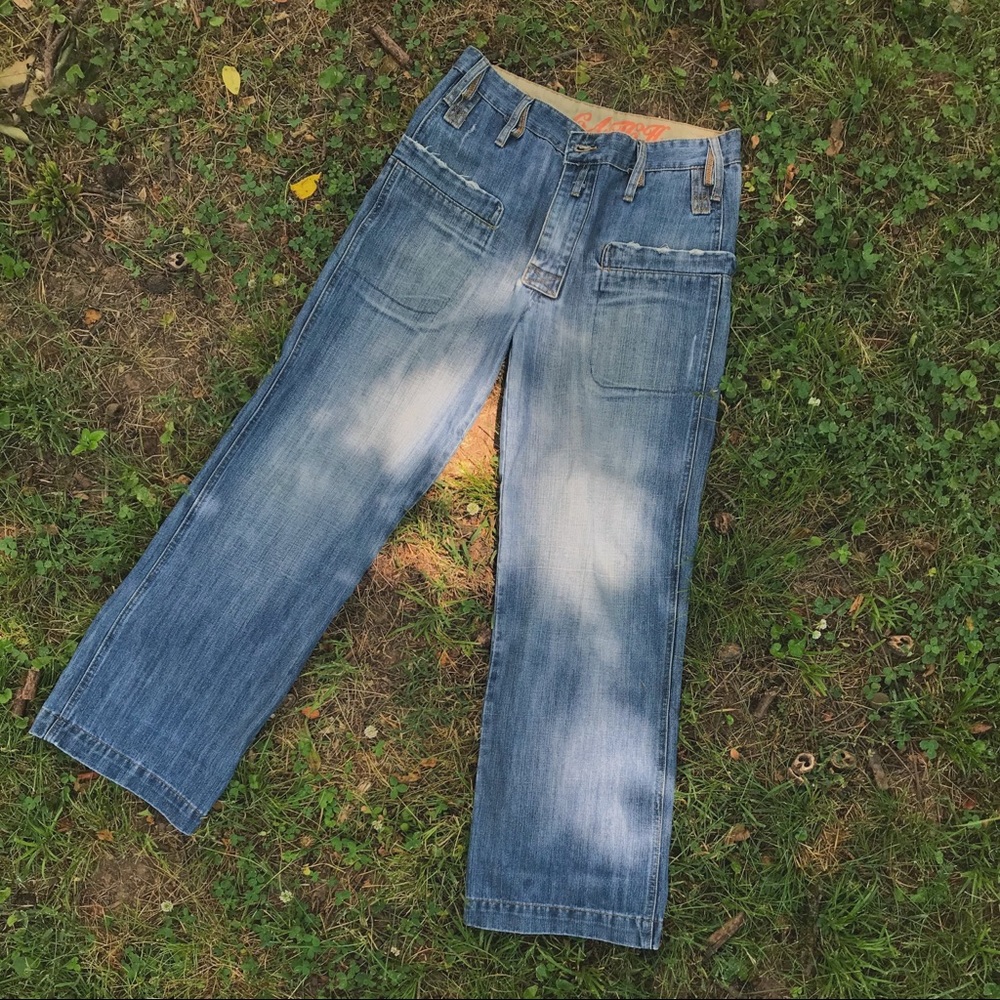 Wide leg medium wash denim